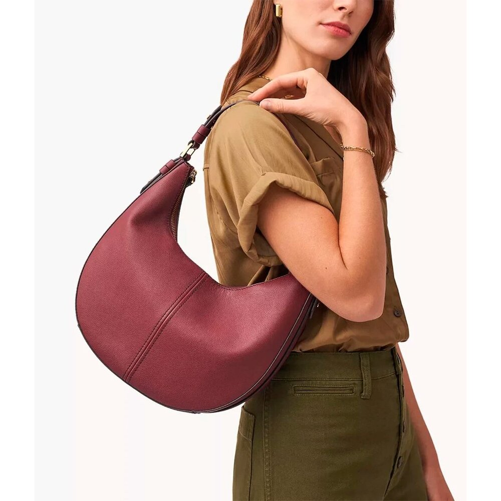 S Fossil Shae Large Hobo Shoulder Bag Wine Leather SHB3165609 Burgundy NWT $295
